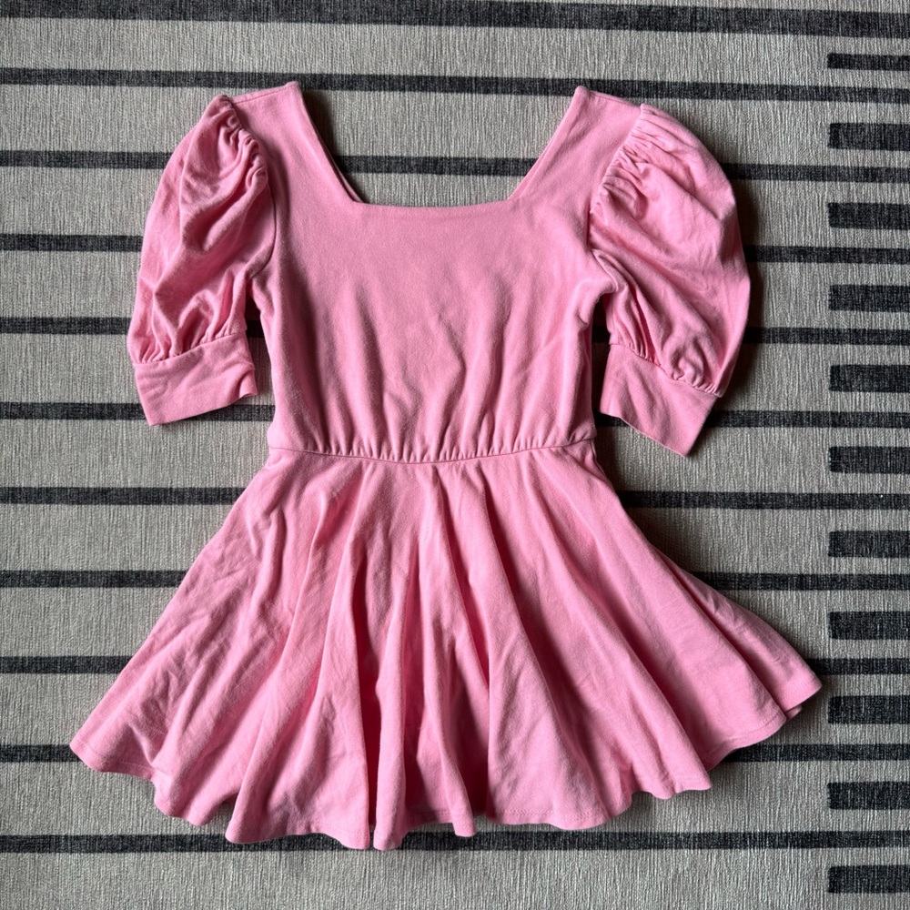 Remie Girl Adalie Skirted Leo in Candy Pink. Puff Sleeve Leotard Dance Dress